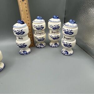 VTG Blue Spice Shakers Arnart Delft Blue & White Tablescape Dish- Japan Lot of 5
